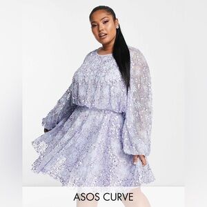 ASOS EDITION waisted blouson sleeve floral embellished mini dress in lilac